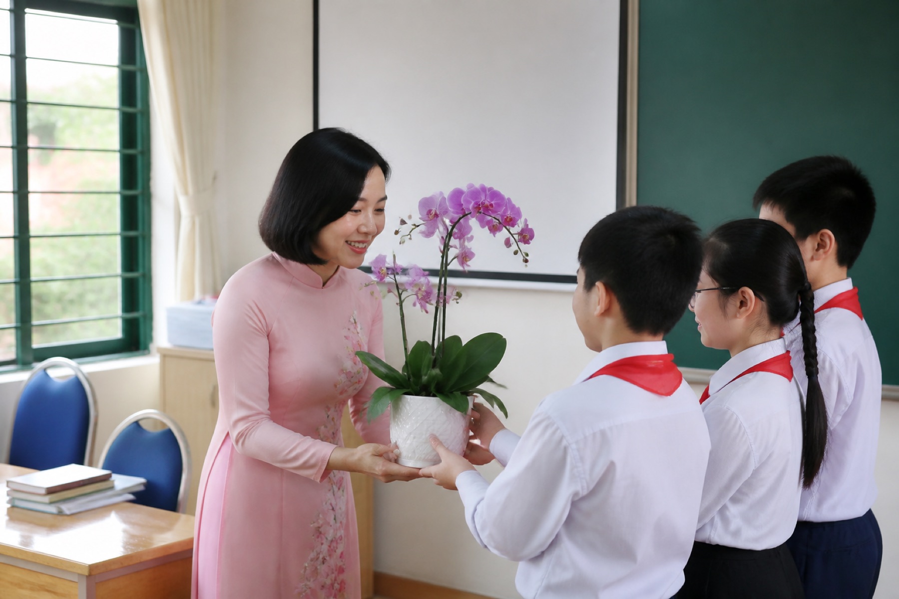 Lan để bàn tặng giáo viên nữ — Mẫu hoa cao cấp ý nghĩa Hà Nội