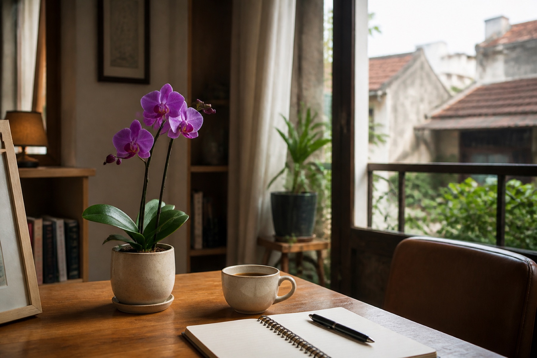 lan hồ điệp tím trắng để bàn