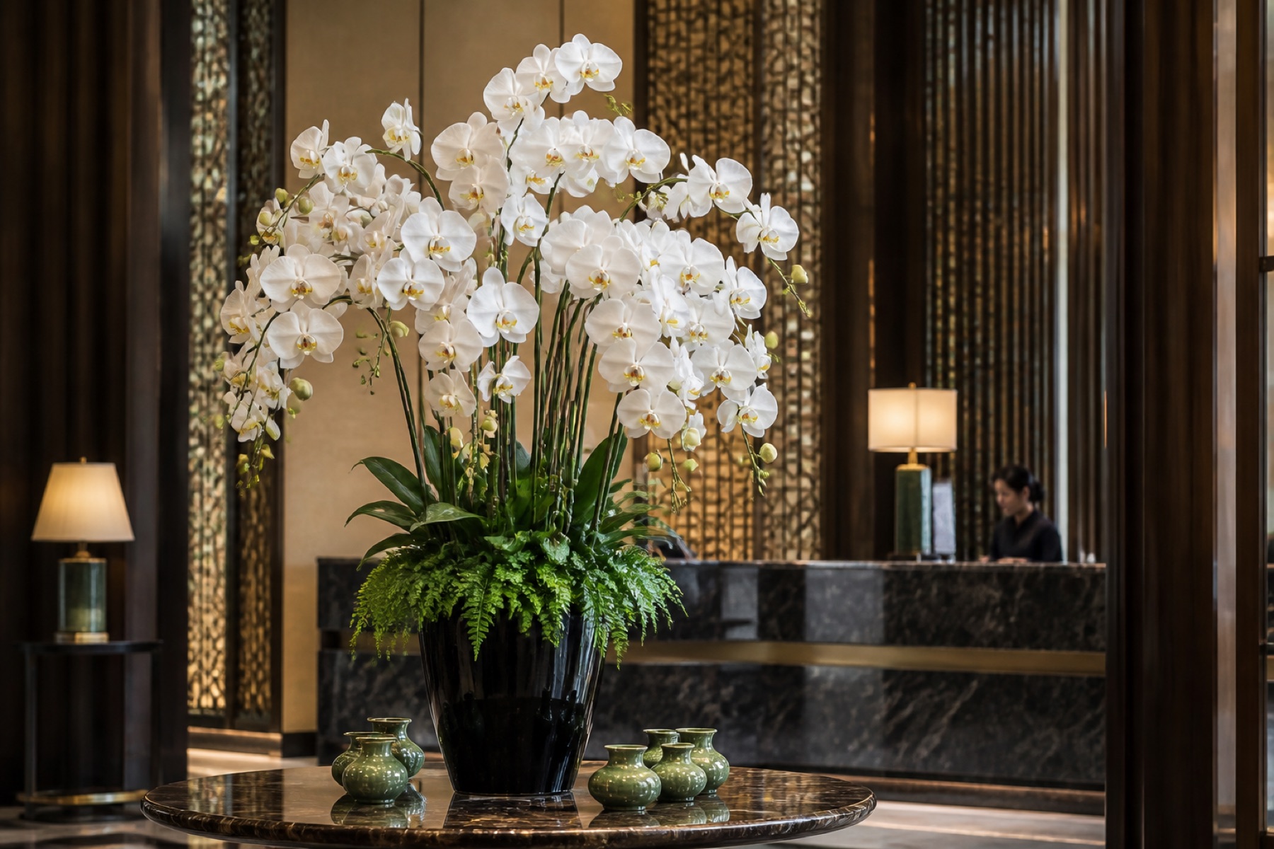 Lan Hồ Điệp Để Bàn Khách Sạn Lobby Hà Nội — Hoa Lang Thang