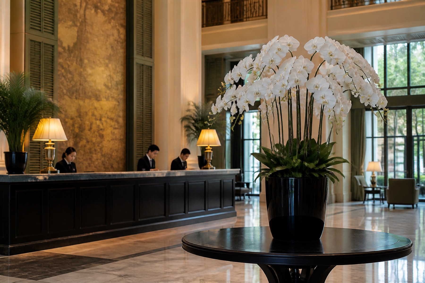 lan hồ điệp để bàn khách sạn lobby