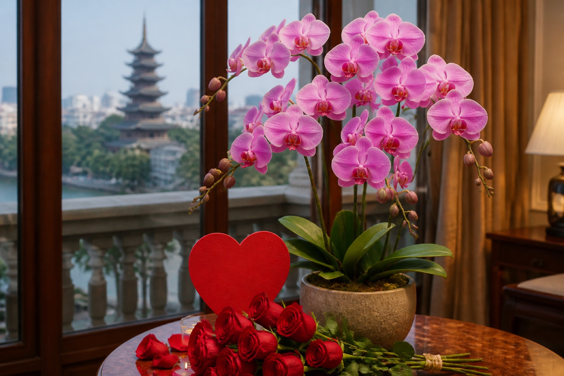 Lan Hồ Điệp Valentine Trắng Hồng — Chậu VIP Giao 2h Hà Nội
