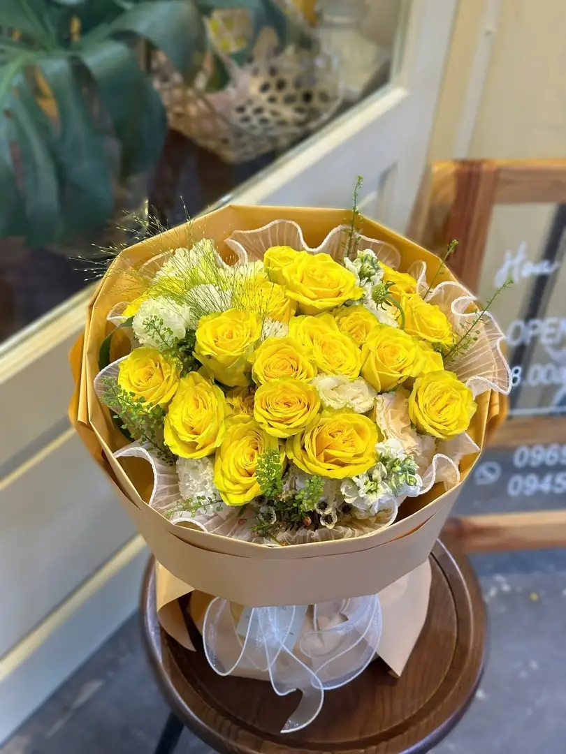 Bó hoa hồng vàng Ecuador - Golden Elegance - Hoa Lang Thang