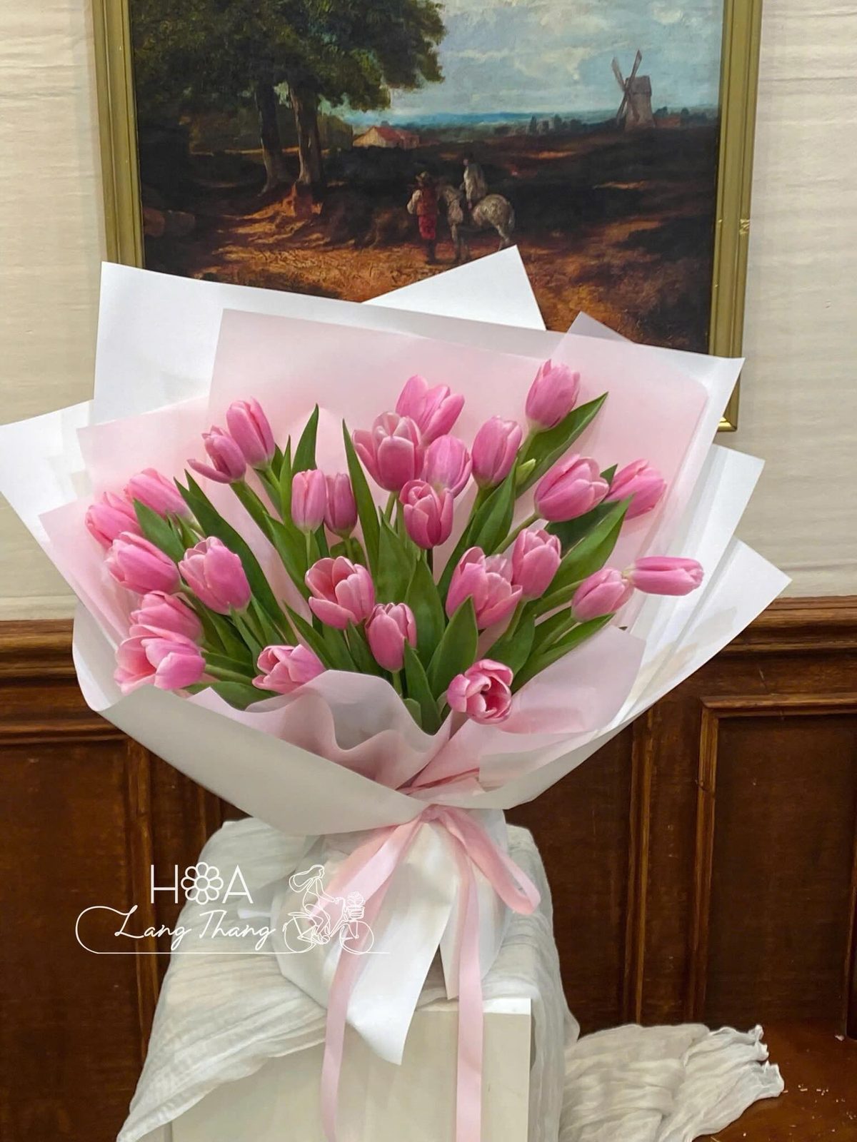Bó hoa tulip Hà Lan gỗ gardening - Milky Whisper