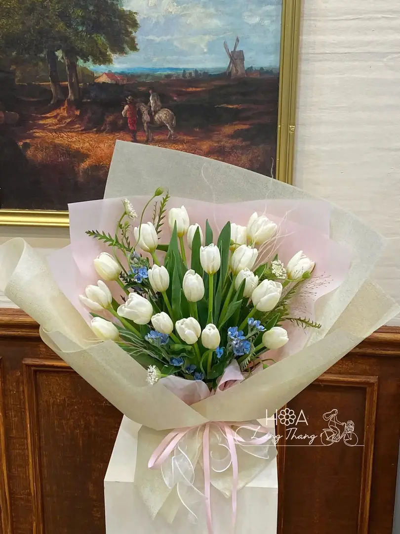 Lẵng hoa tulip trắng Hà Lan - White Elegance