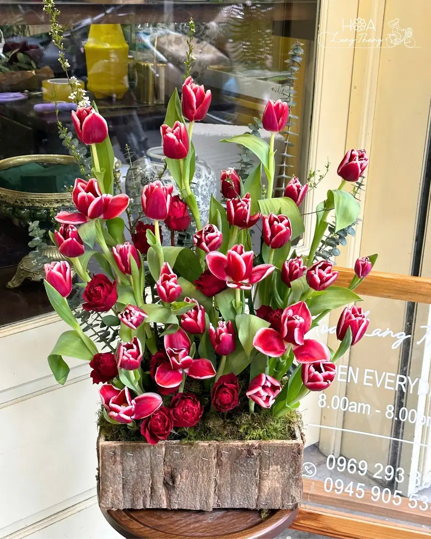 Lẵng hoa tulip đỏ gardening - Crimson Elegance — góc khác