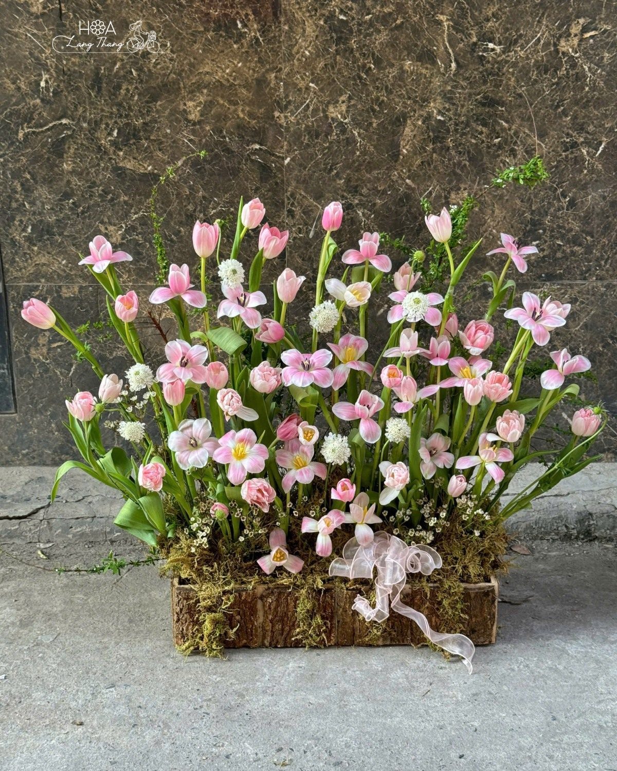 Lẵng hoa hồng nhạt cúc daisy gardening - Soft Elegance