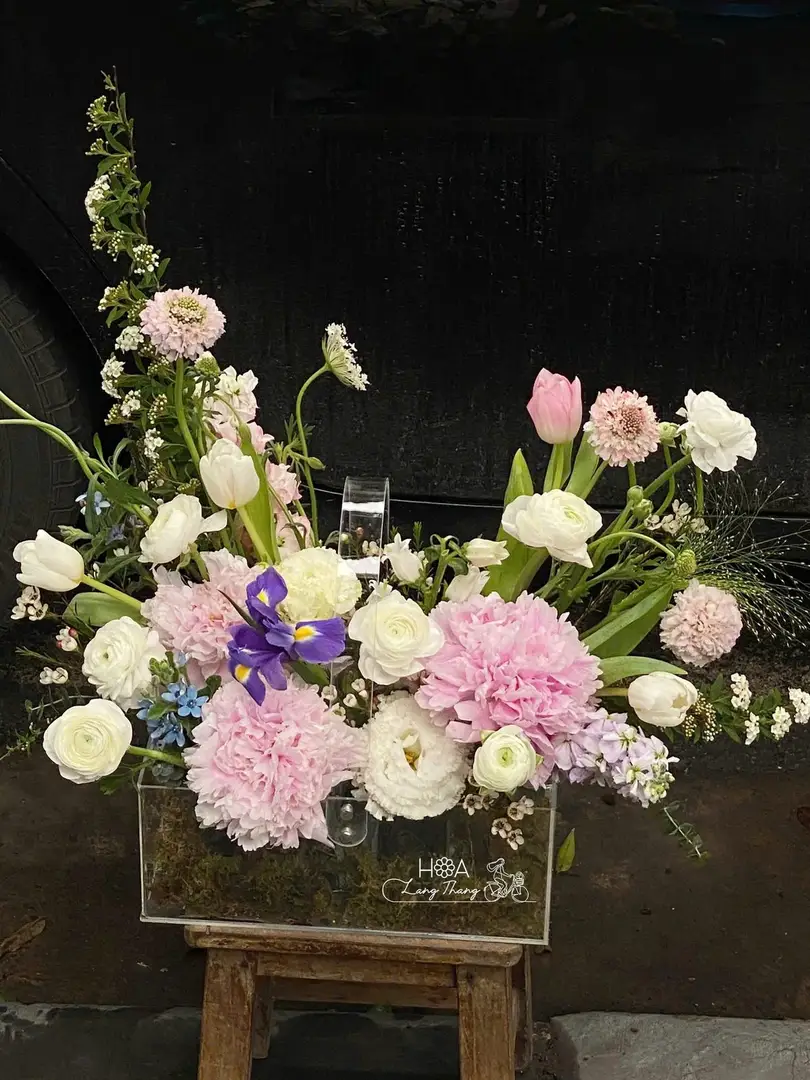 Hộp hoa mẫu đơn mix mica – Peony Elegance