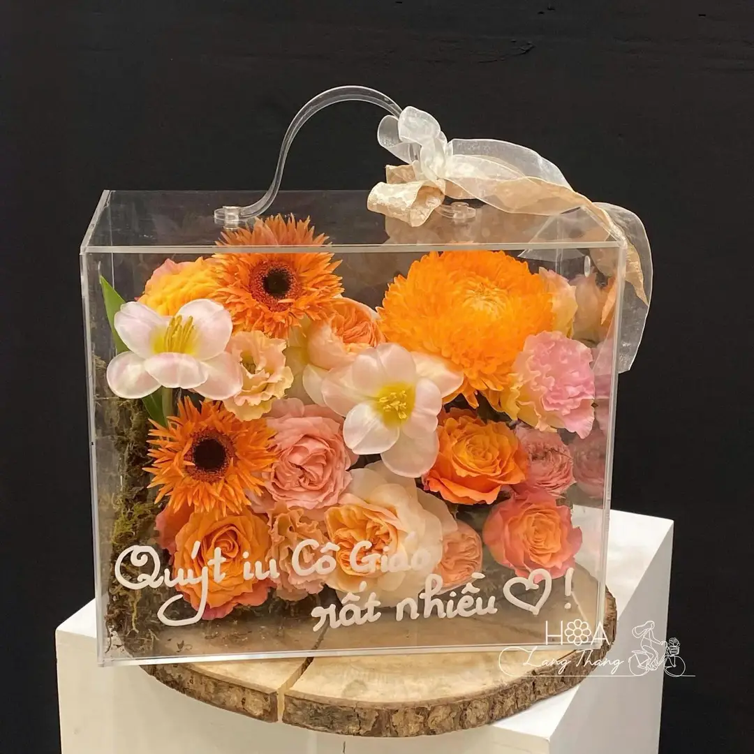 Hộp hoa cẩm tú cầu cam mica - Amber Elegance