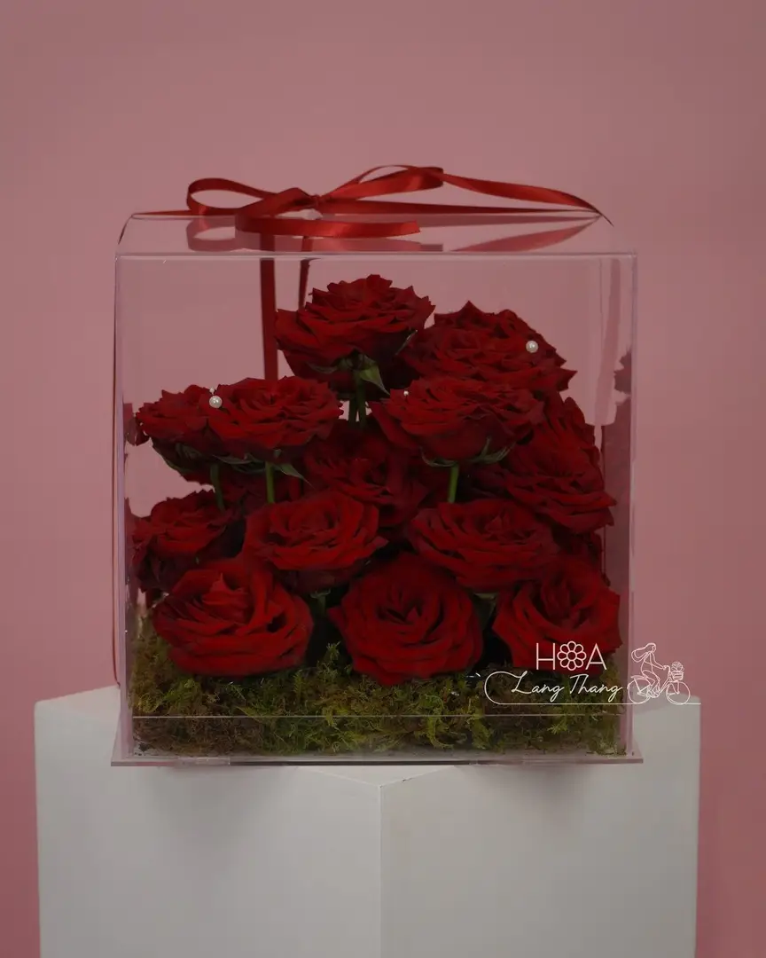 Hộp hoa hồng Red Naomi mica - Crimson Elegance