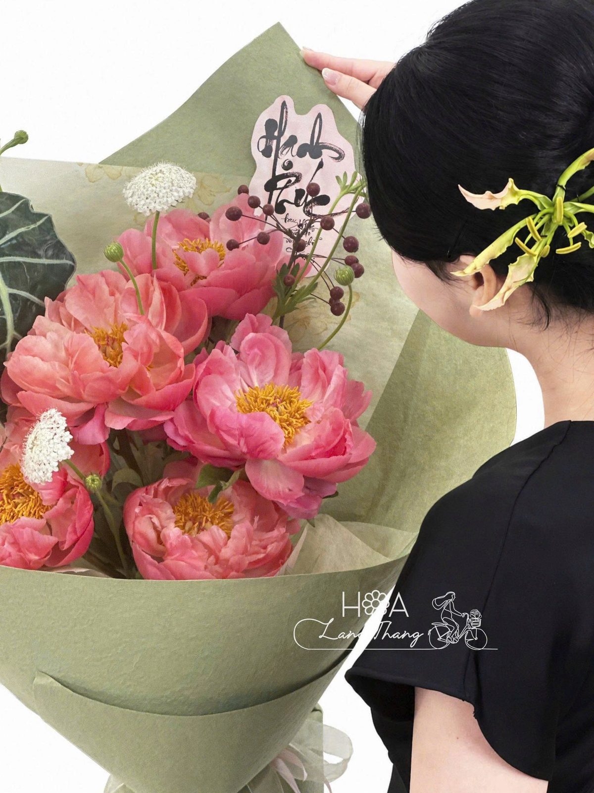 Bó hoa mẫu đơn hồng gỗ gardening - Blush Peony Elegance