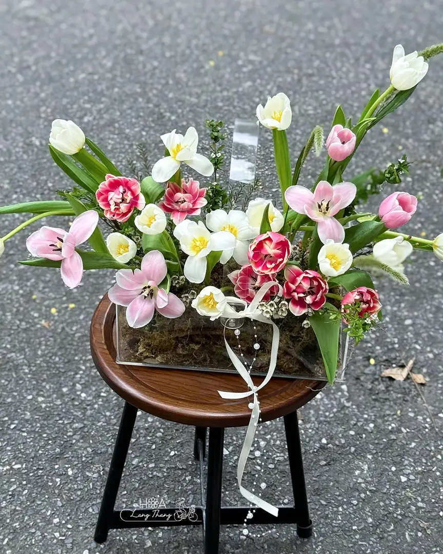 Hộp hoa tulip mix mica - Rainbow Elegance — góc khác