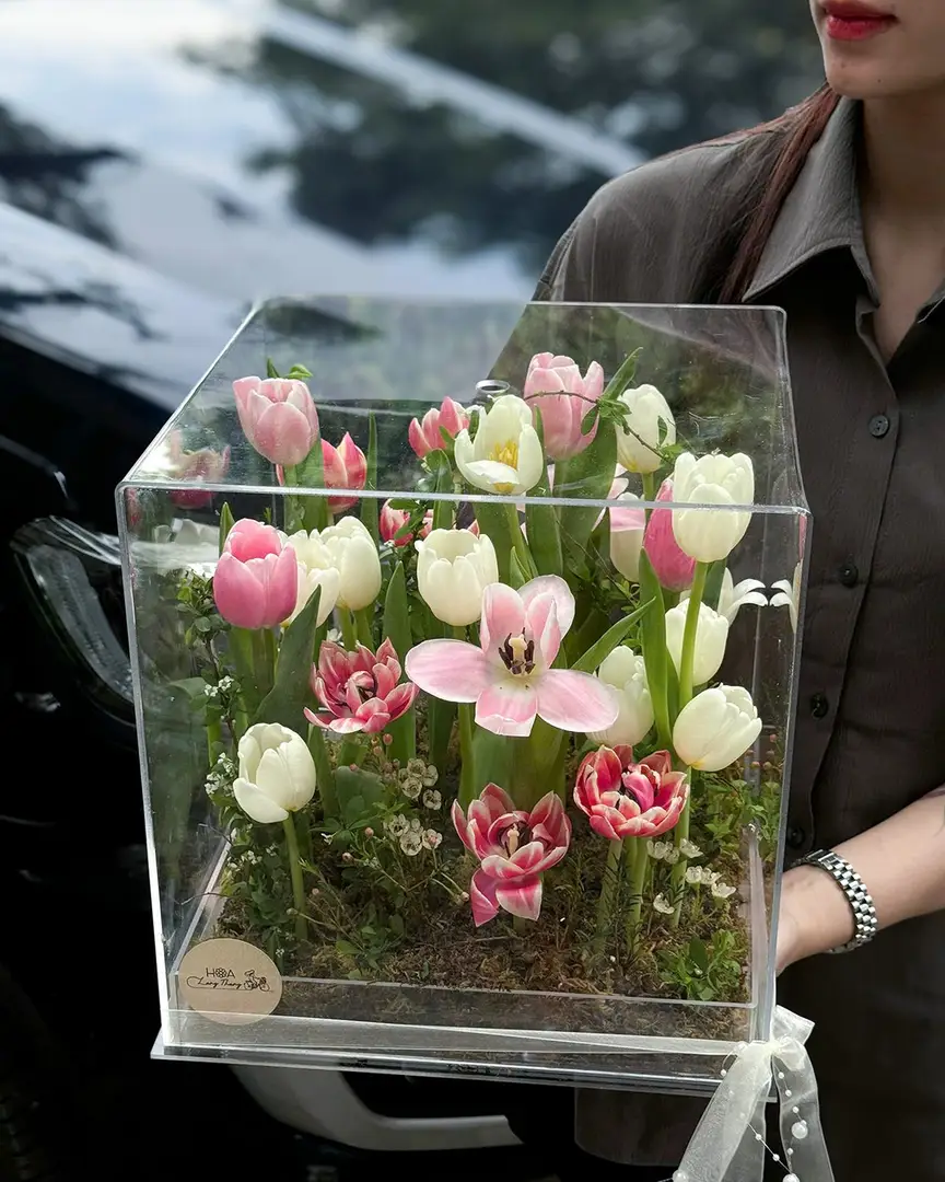 Hộp hoa tulip Hà Lan mica - Dutch Elegance — góc khác