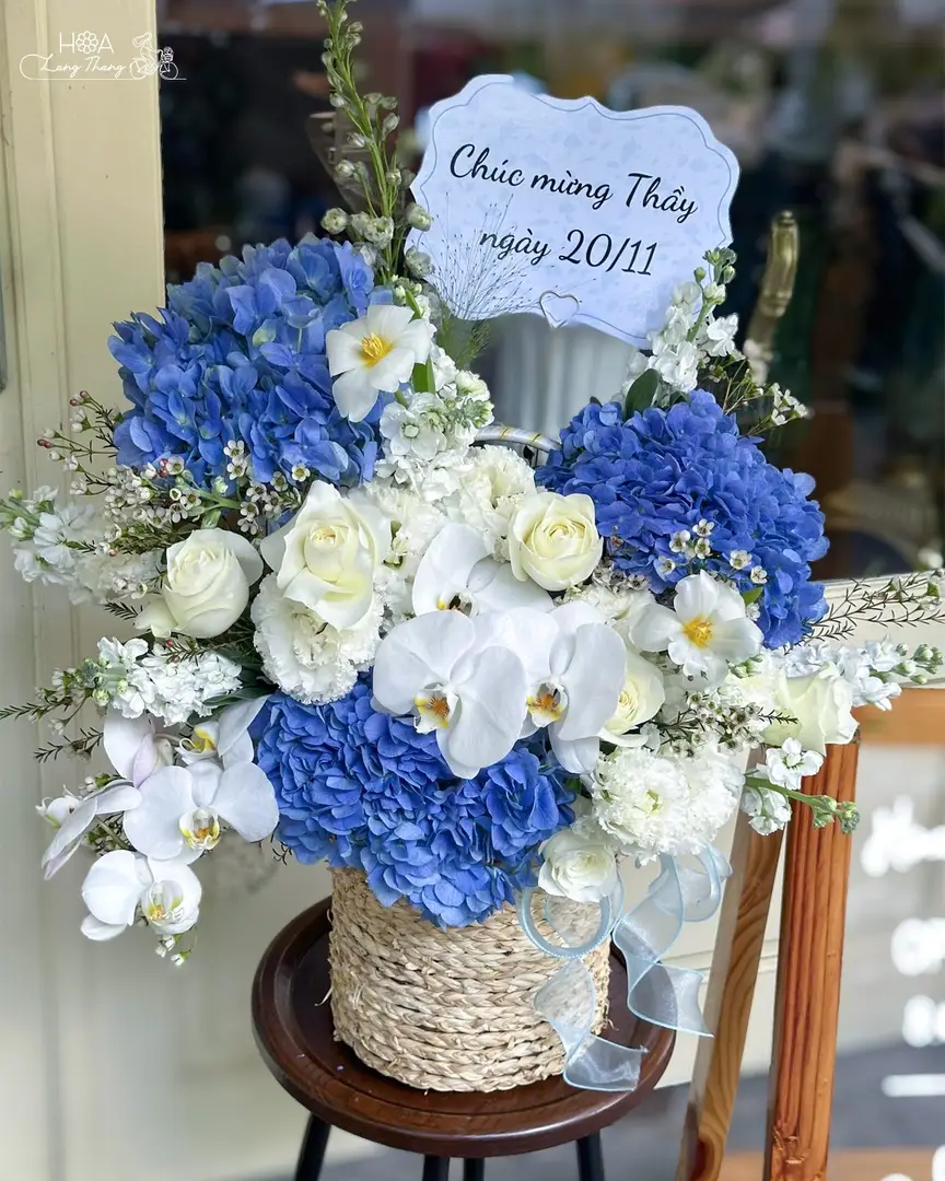 Lẵng hoa cẩm tú cầu mix tông xanh - Serene Elegance - Thumbnail 4