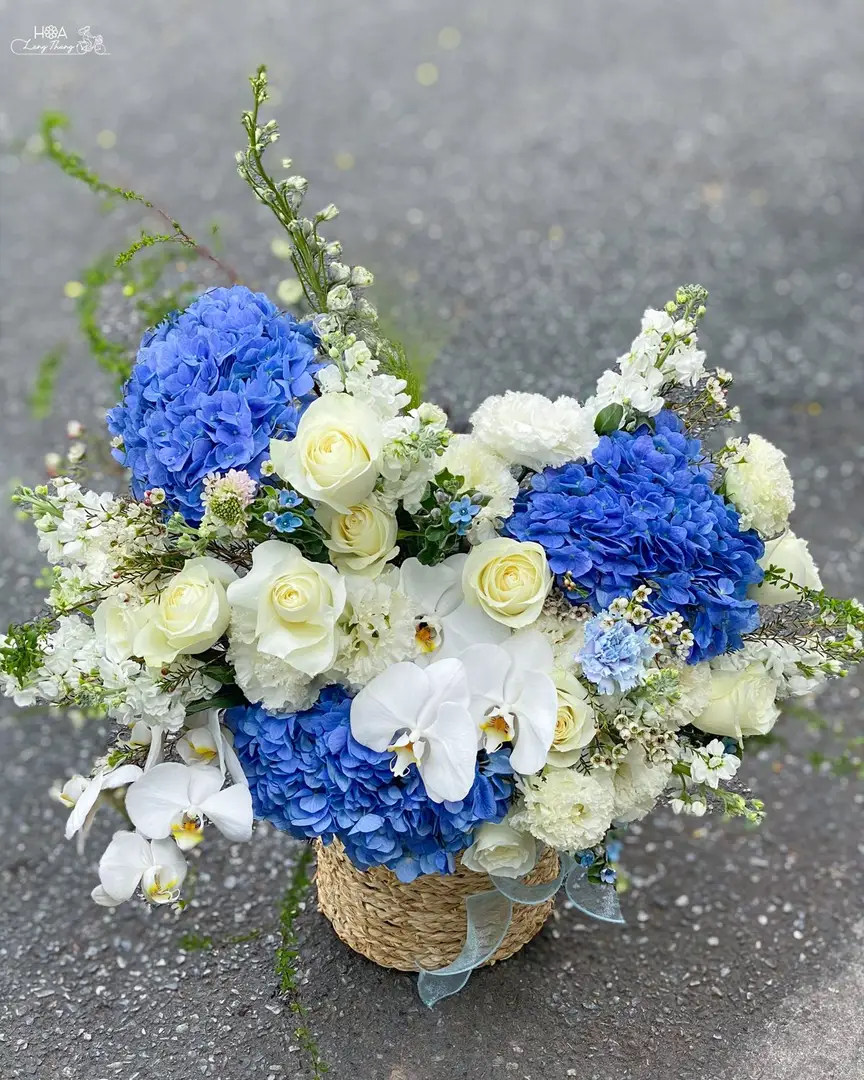 Lẵng hoa cẩm tú cầu mix tông xanh - Serene Elegance - Thumbnail 5