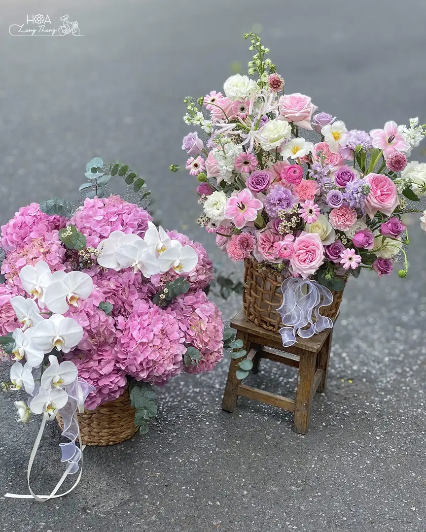 Lẵng hoa hồng pastel gỗ gardening - Blush Romance - Thumbnail 3