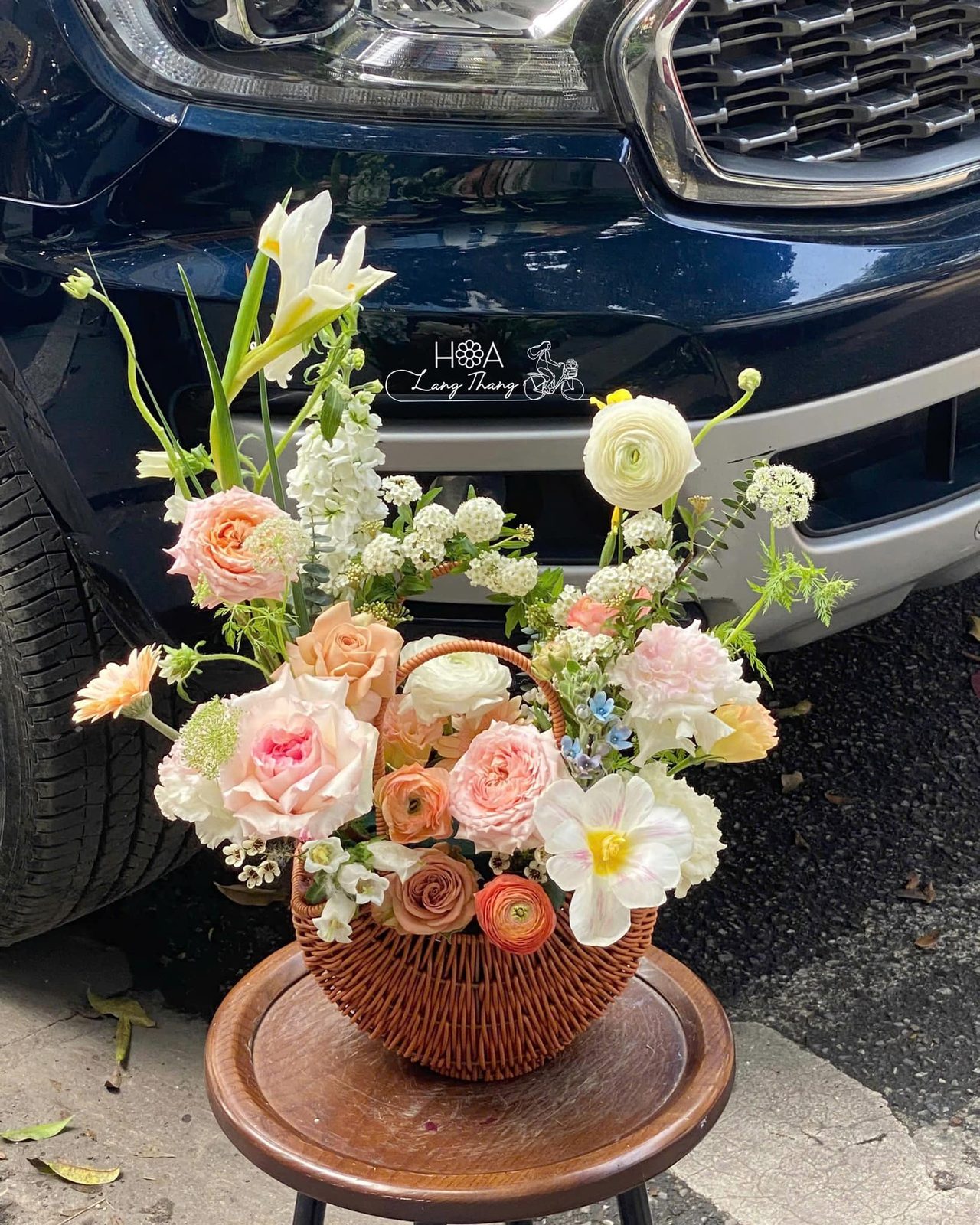 Lẵng hoa hồng mix cẩm tú cầu nhập khẩu - Blooming Elegance