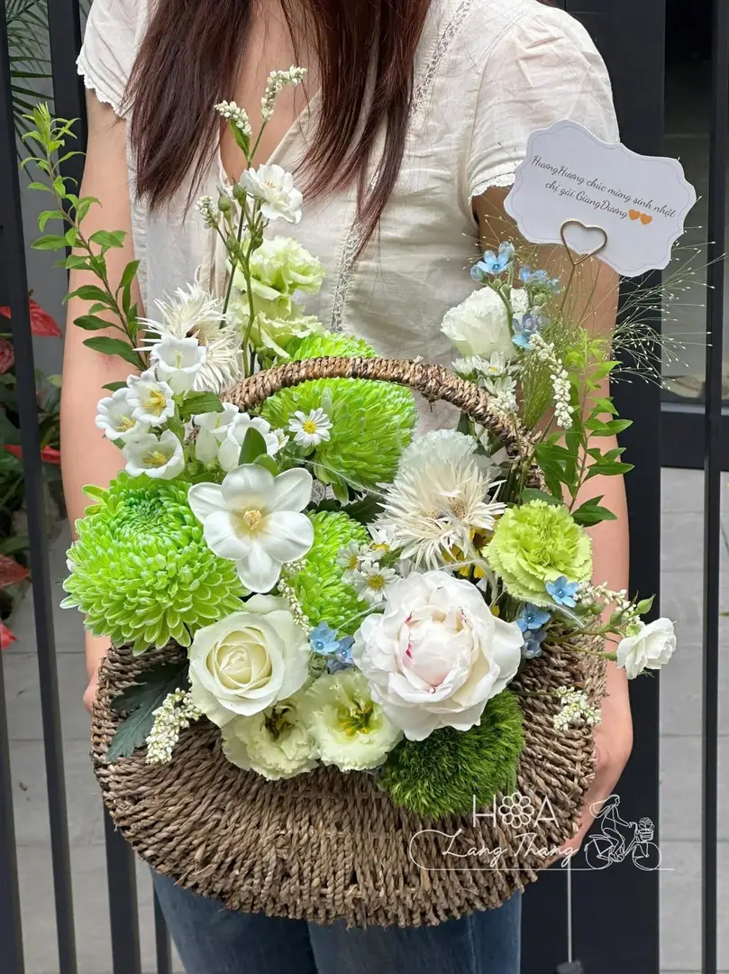 Lẵng hoa cẩm tú cầu xanh - Serene Elegance