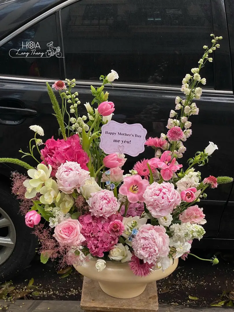 Bình hoa hồng tulip mẫu đơn mix - Eternal Romance