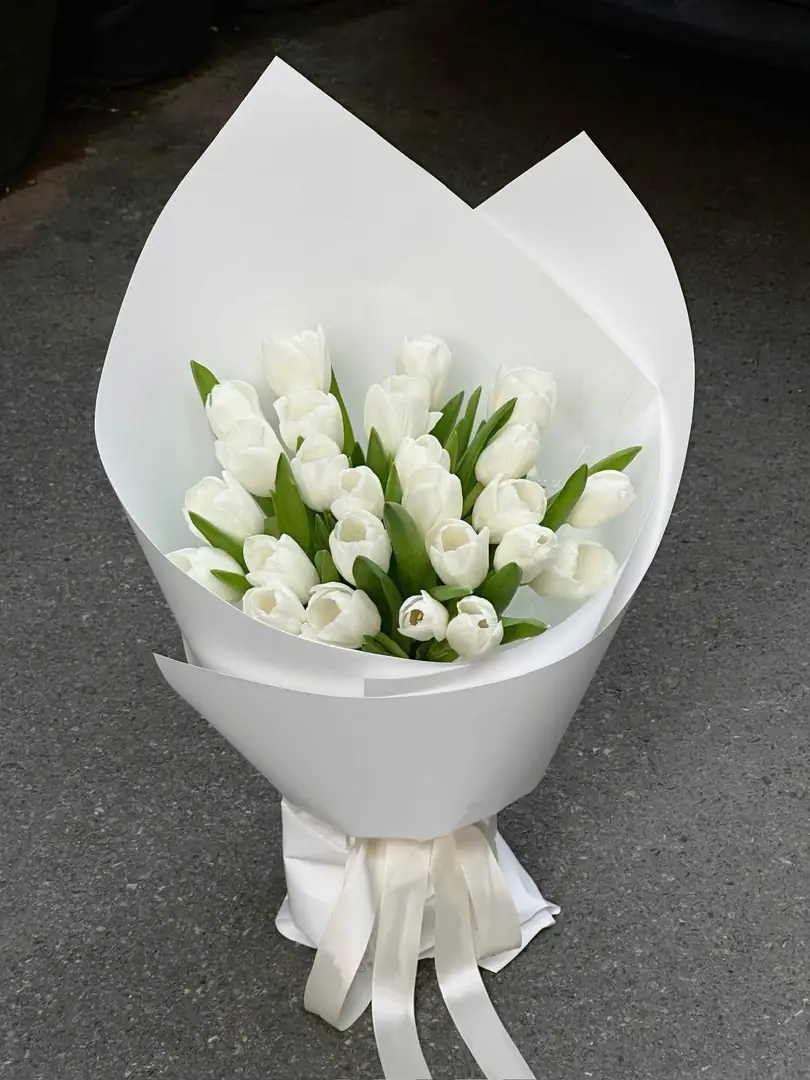 Bó tulip trắng giấy trắng - Ảnh 1