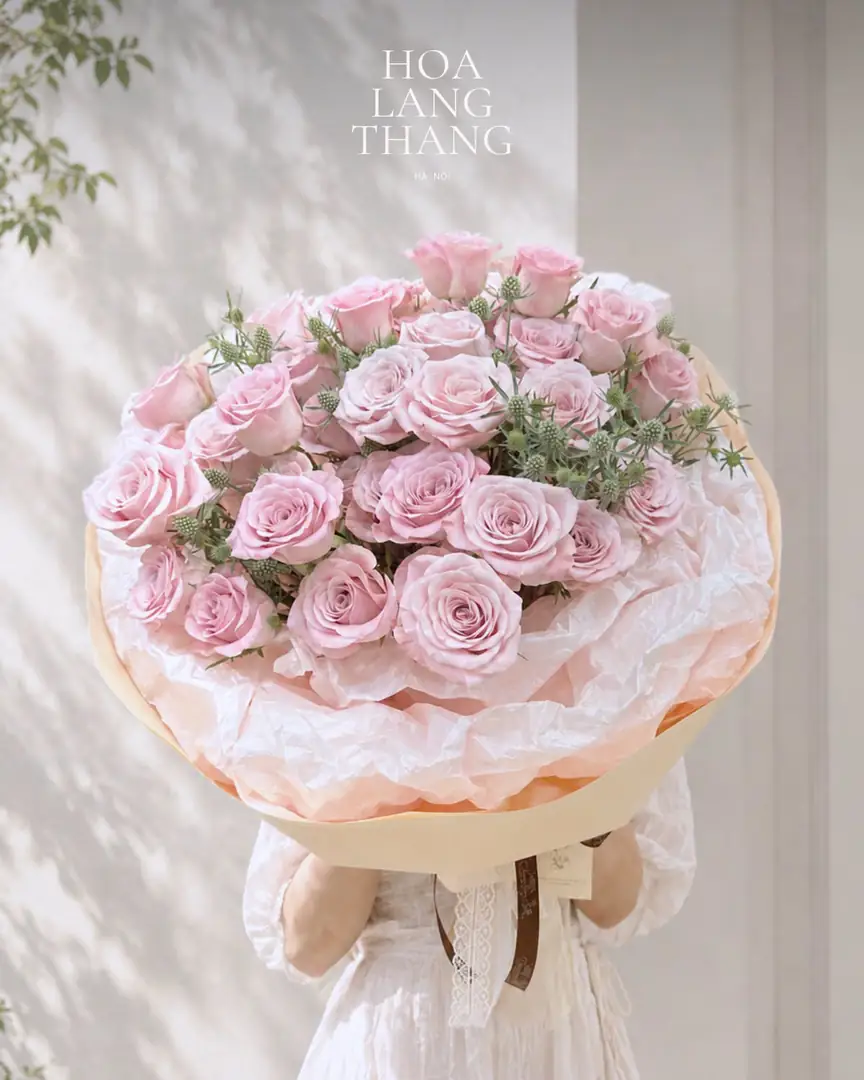 Bó hồng phấn dáng tròn - Ảnh 1