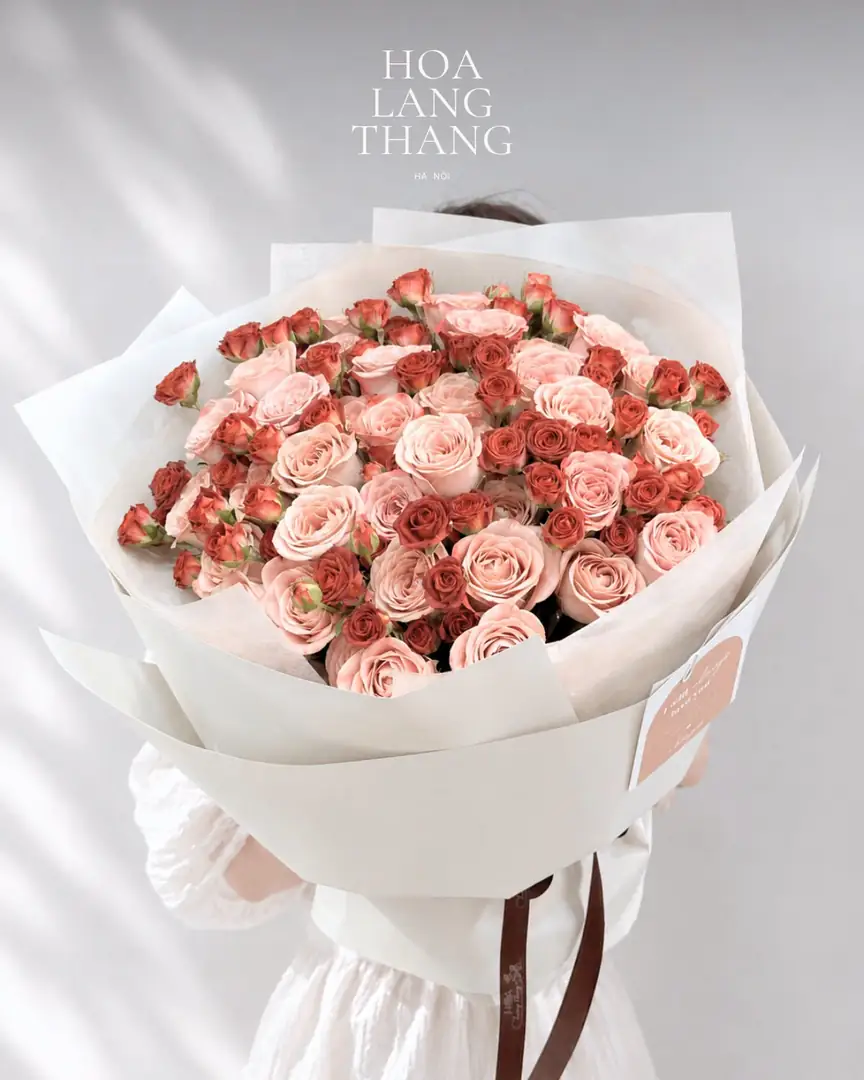 Bó hồng chùm cam đào - Ảnh 1