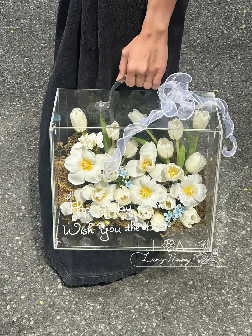 Túi mica xách tay tulip trắng - Ảnh 1