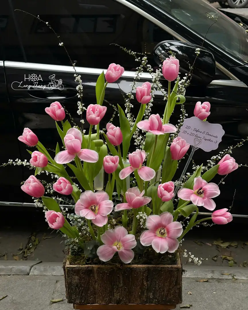 Hộp gỗ tulip hồng - Ảnh 1
