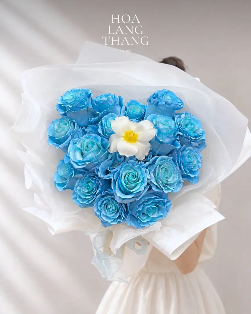 Bó hồng xanh trái tim