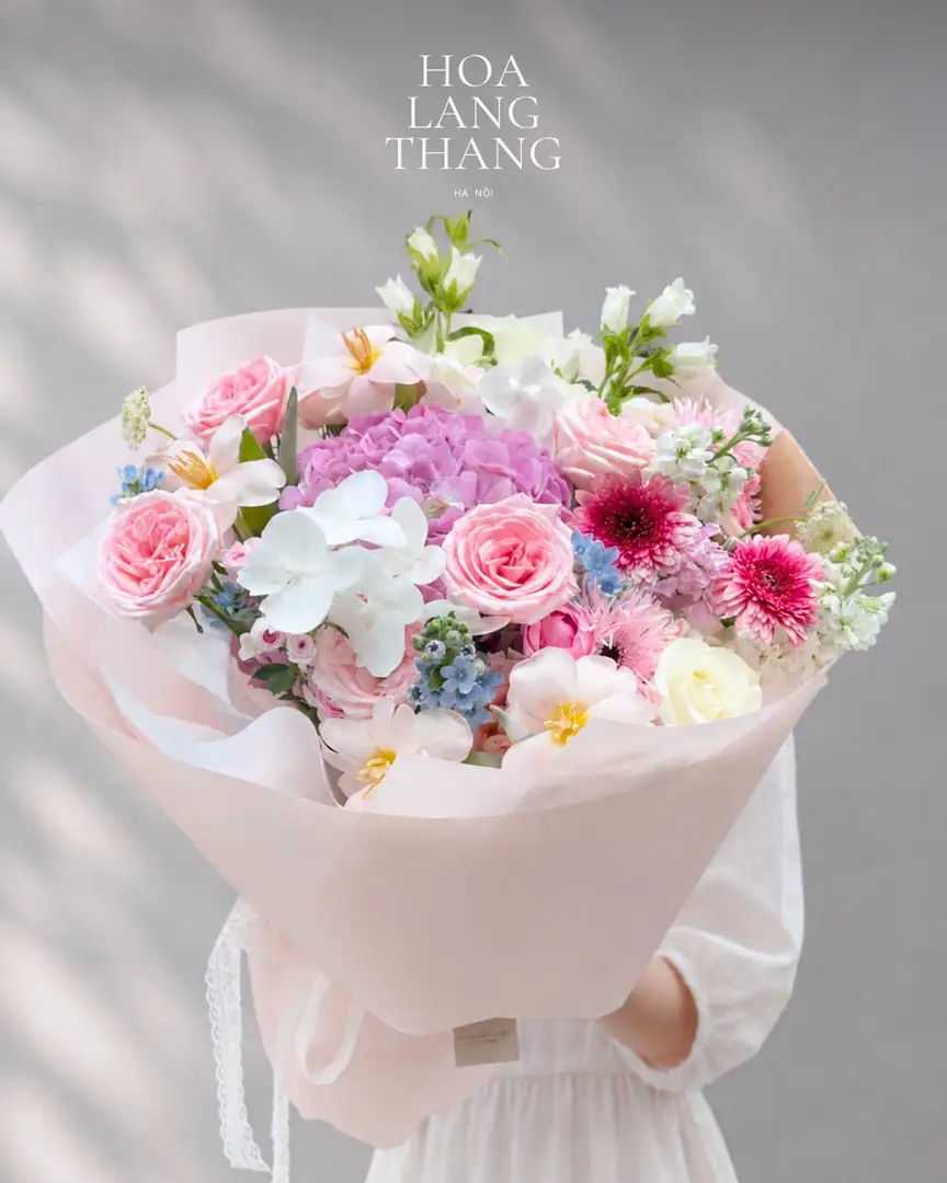 Bó cẩm tú cầu hồng mix hồng pastel