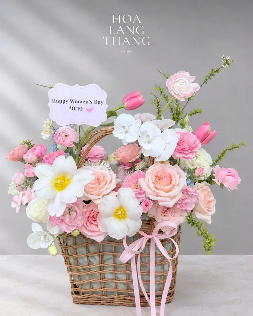Giỏ hoa hồng pastel 20/10