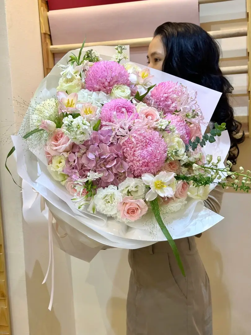 Bó cúc mẫu đơn hồng mix hồng pastel