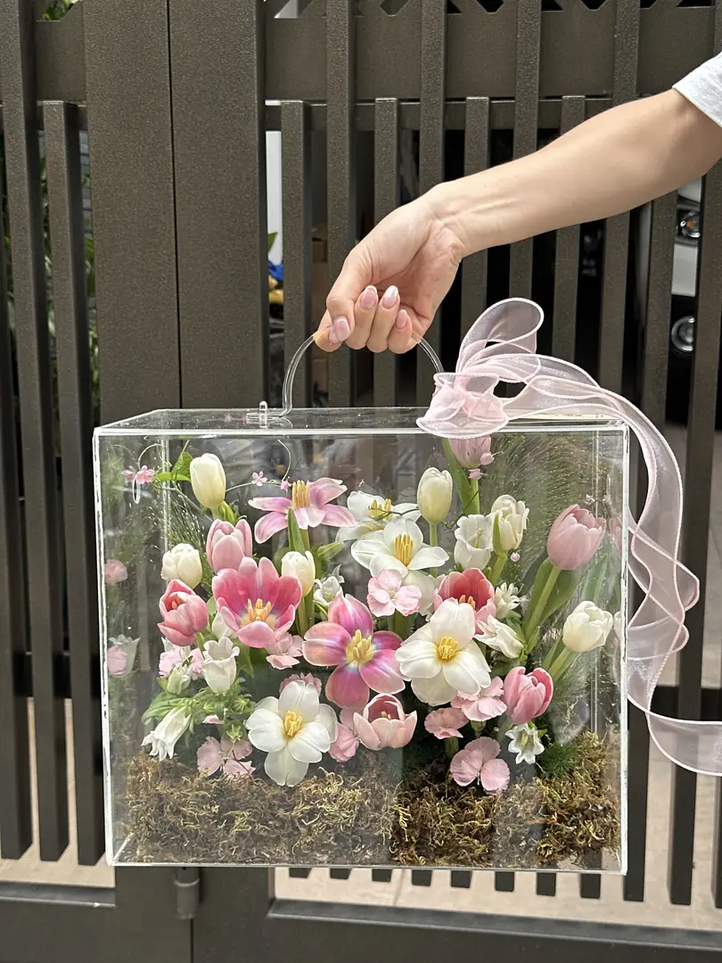 Hộp mica tulip hồng